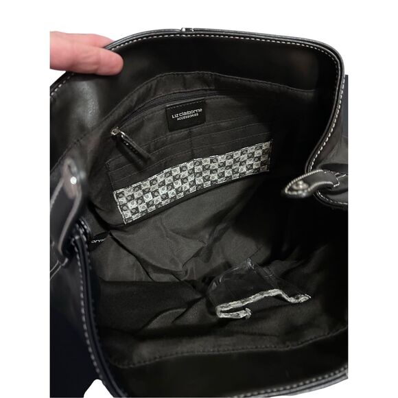 Liz Claiborne Black Large Shoulder Bag Handbag Purse & Glass Case - Picture 4 of 14